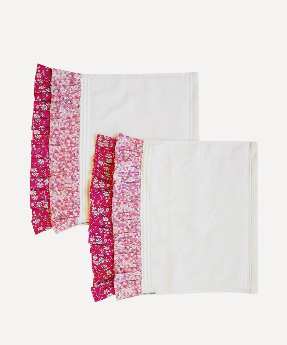 Coco & Wolf Bathroom Towels|Bathroom^Set of Two Mitsi Valeria Pink Double Ruffle Face Towel 33x33cm