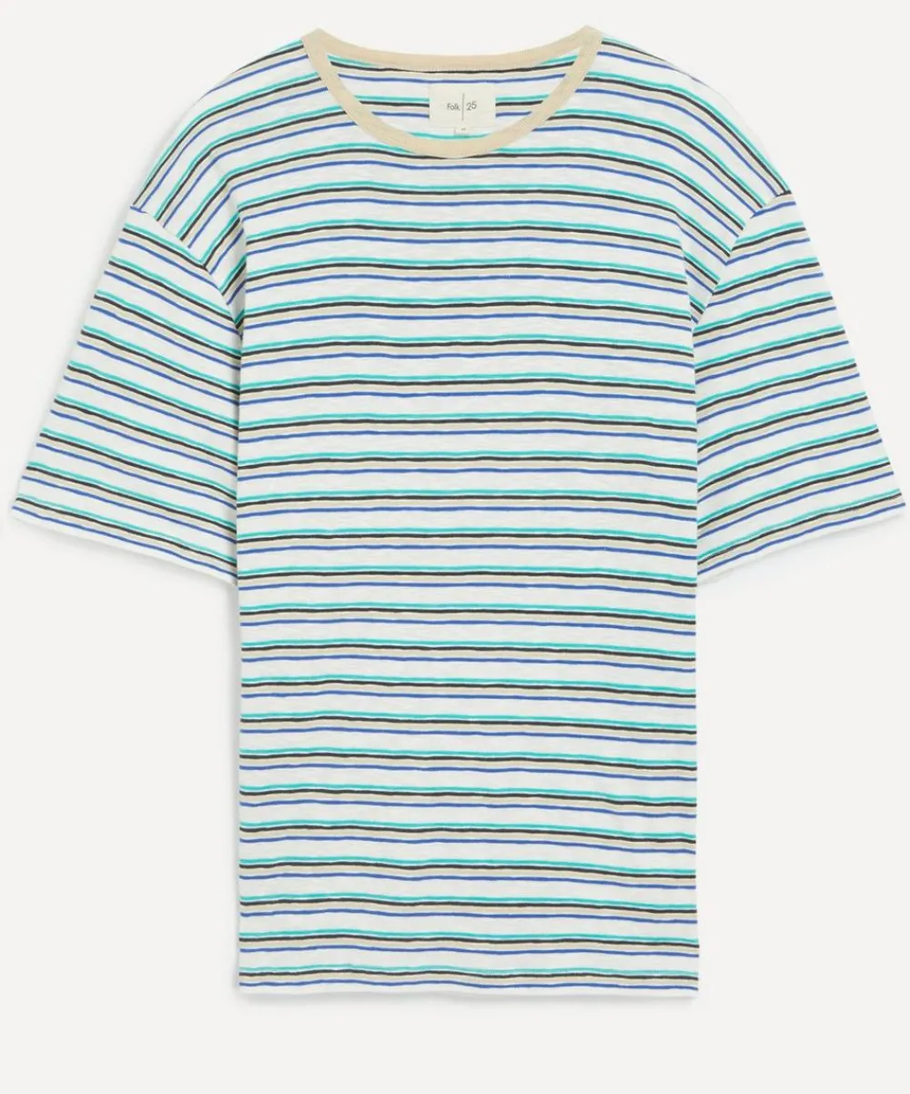 Folk Tops^Short Sleeve Ecru Mix Multistripe T-Shirt