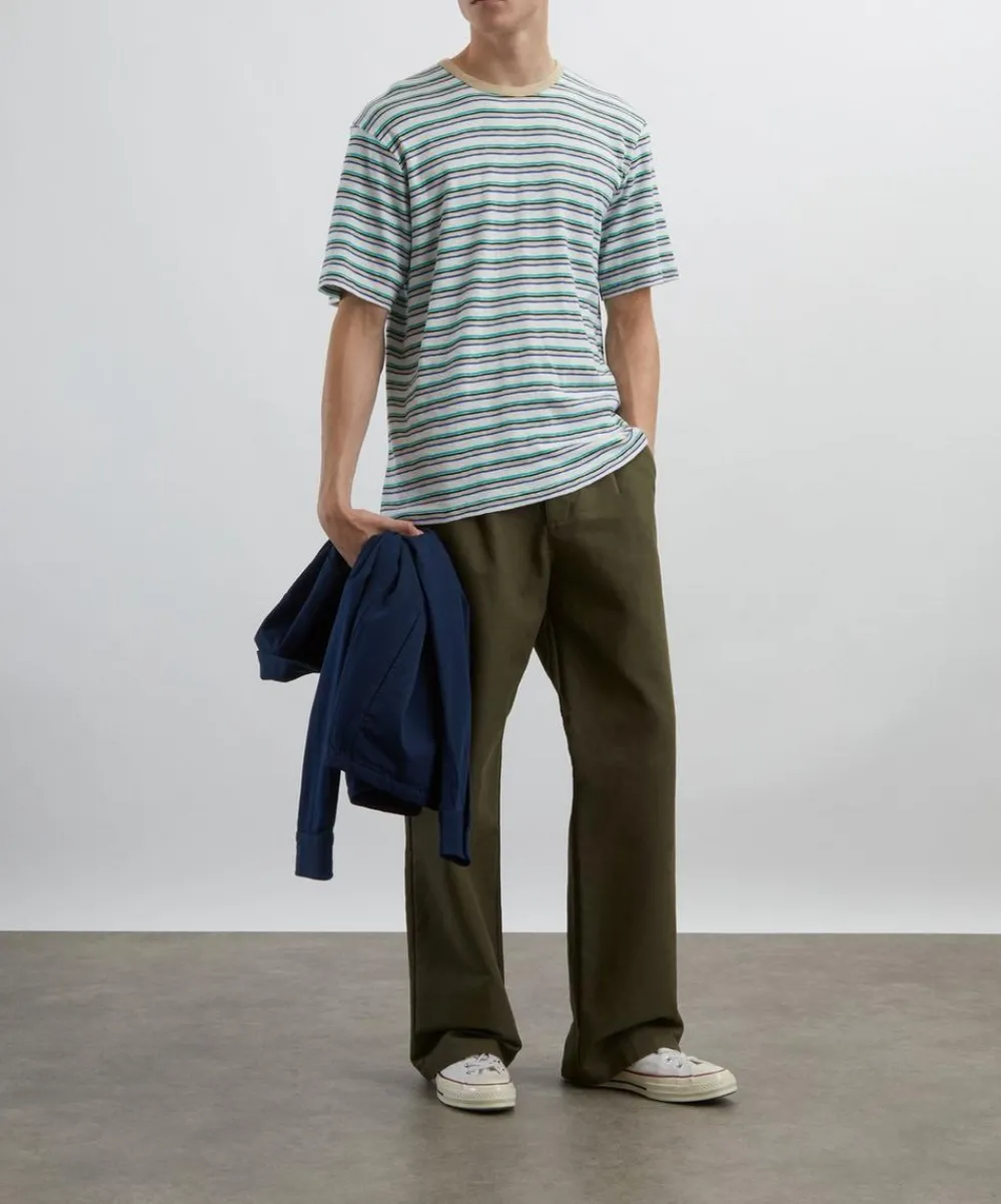 Folk Tops^Short Sleeve Ecru Mix Multistripe T-Shirt