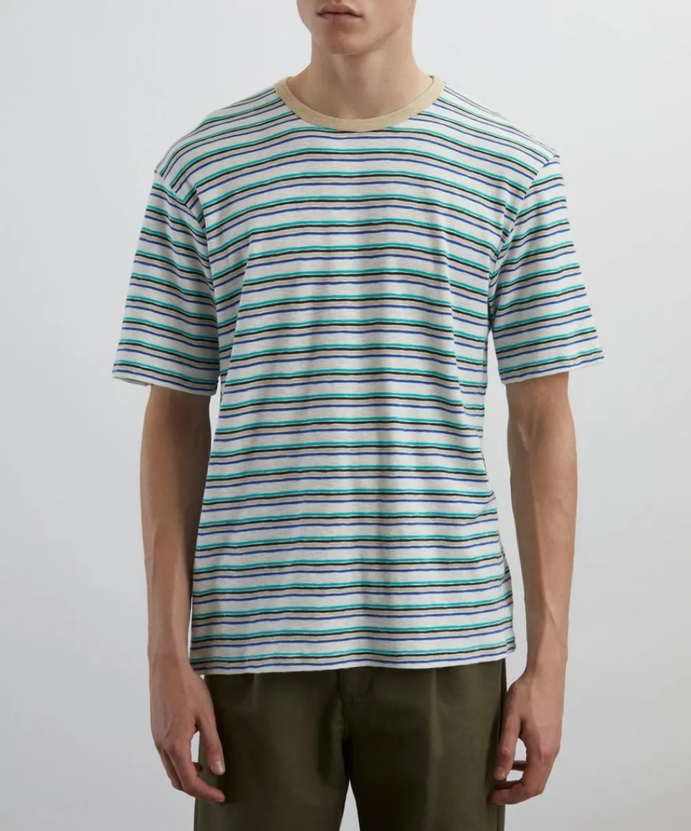 Folk Tops^Short Sleeve Ecru Mix Multistripe T-Shirt