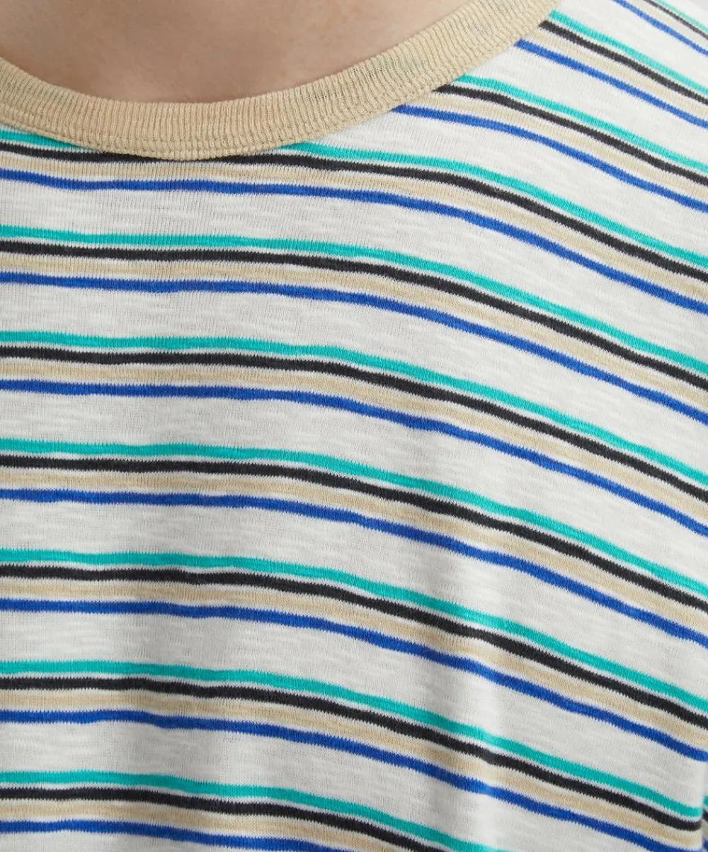 Folk Tops^Short Sleeve Ecru Mix Multistripe T-Shirt