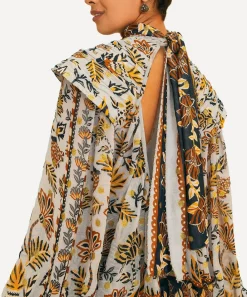 FARM Rio Tops^Silver Floral Tapestry Long Sleeve Blouse