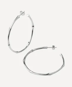 Dinny Hall Earrings^Silver Large Bamboo Hoop Earrings