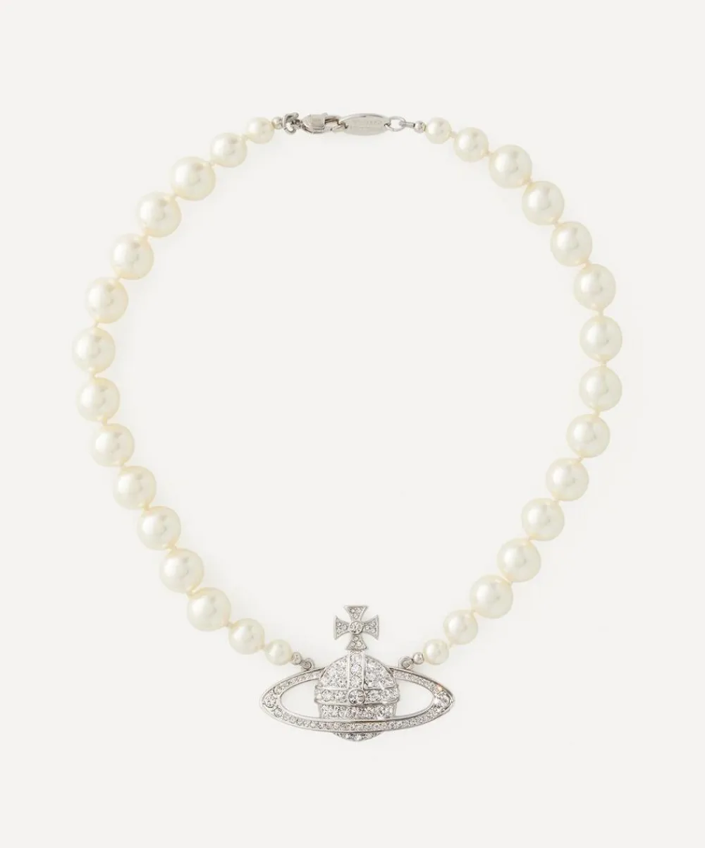 Vivienne Westwood Necklaces^Silver-Tone One Row Pearl Bas Relief Choker Necklace