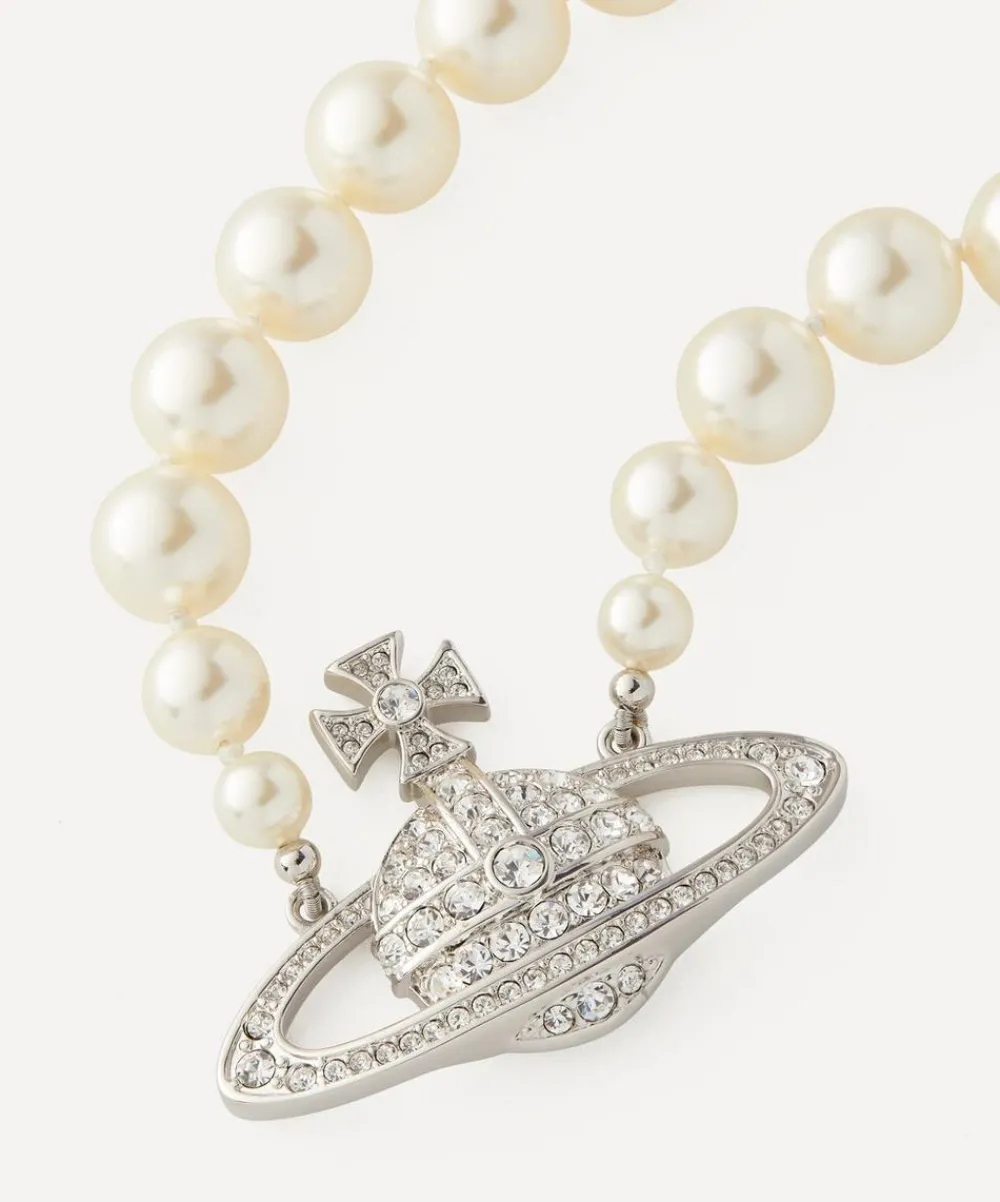 Vivienne Westwood Necklaces^Silver-Tone One Row Pearl Bas Relief Choker Necklace