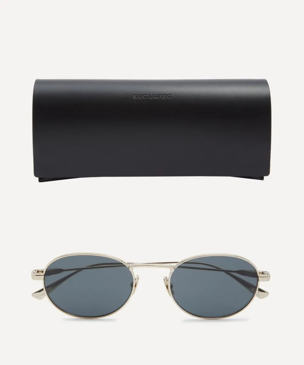 Saint Laurent Sunglasses & Glasses^Silver-Tone Oval Sunglasses