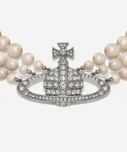 Vivienne Westwood Necklaces^Silver-Tone Three Row Pearl Bas Relief Choker Necklace