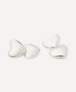 Annika Inez Earrings^Sterling Silver Dual Voluptuous Heart Stud Earrings