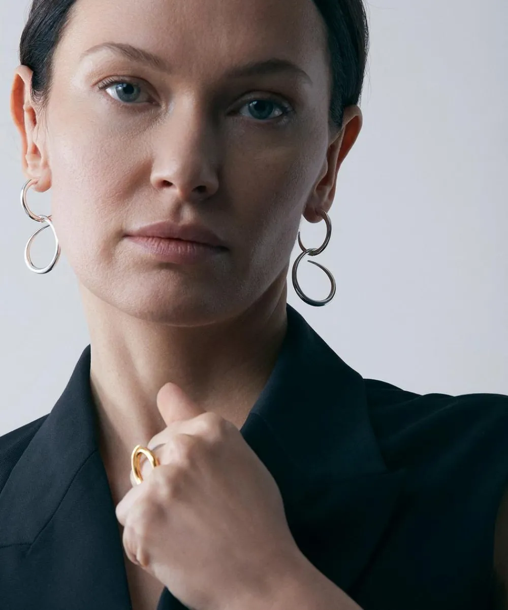 Dinny Hall Earrings^Sterling Silver Large Toro Drop Hoop Earrings