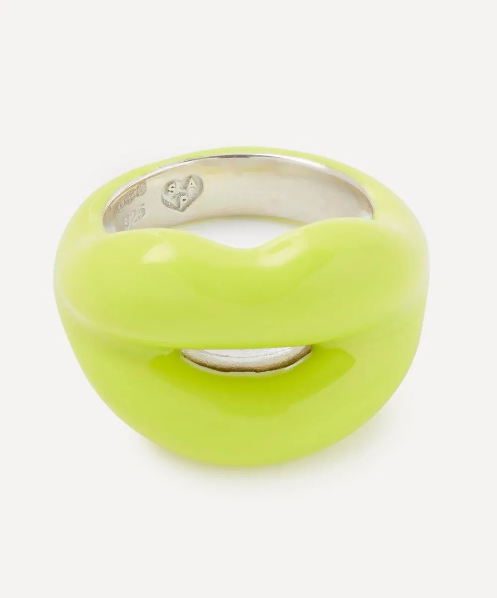 Solange Azagury-Partridge Rings^Sterling Silver Neon Yellow Hotlips Ring