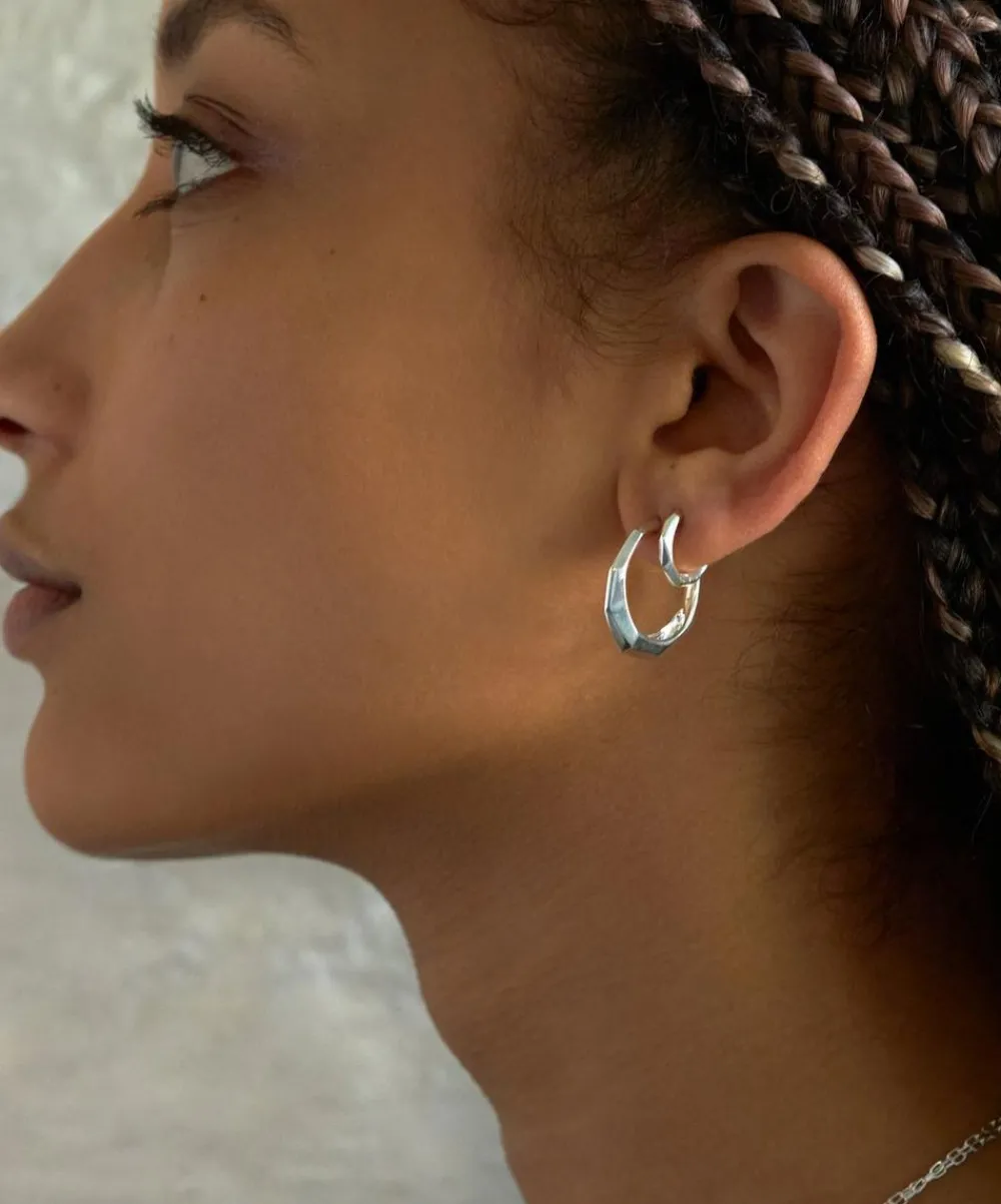Dinny Hall Earrings^Sterling Silver Thalassa Tapering Faceted Chunky Hoop Earrings