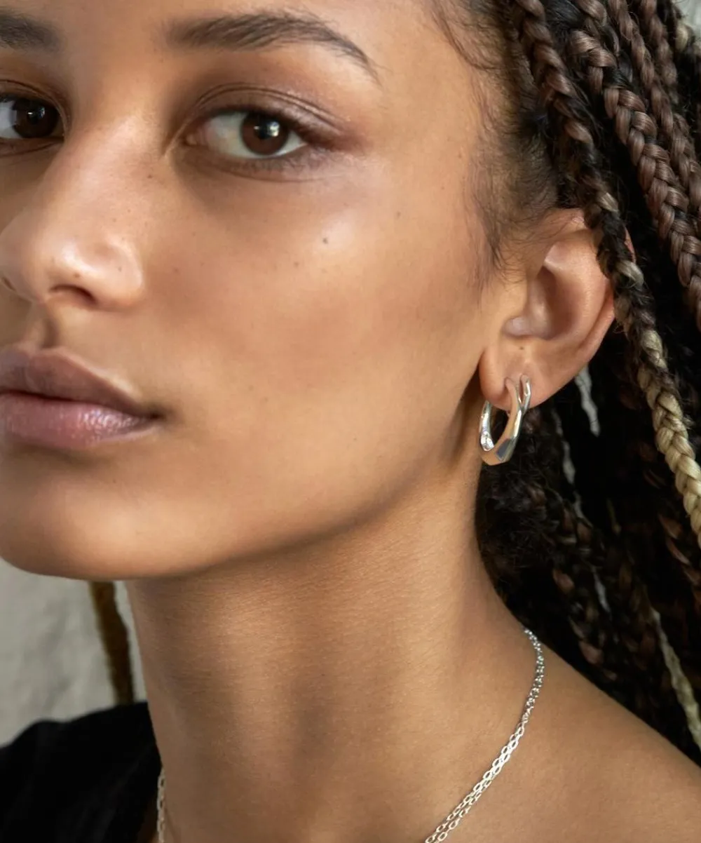Dinny Hall Earrings^Sterling Silver Thalassa Tapering Faceted Chunky Hoop Earrings