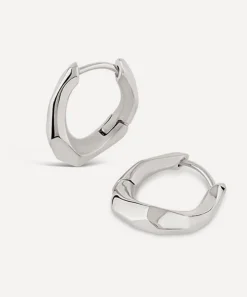 Dinny Hall Earrings^Sterling Silver Thalassa Small and Chunky Faceted Huggie Hoop Earrings