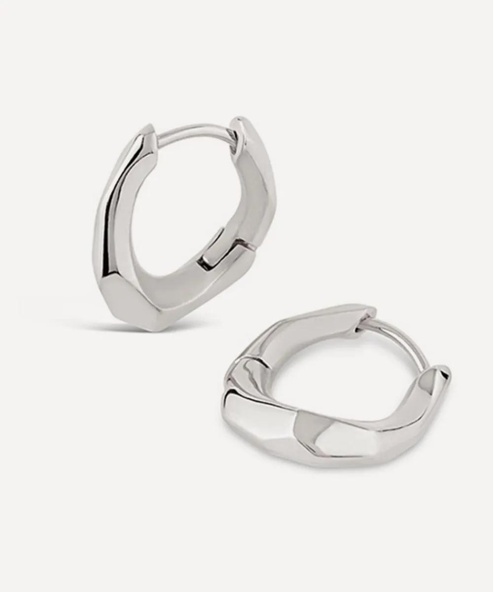 Dinny Hall Earrings^Sterling Silver Thalassa Small and Chunky Faceted Huggie Hoop Earrings