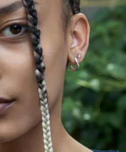 Dinny Hall Earrings^Sterling Silver Thalassa Small and Chunky Faceted Huggie Hoop Earrings