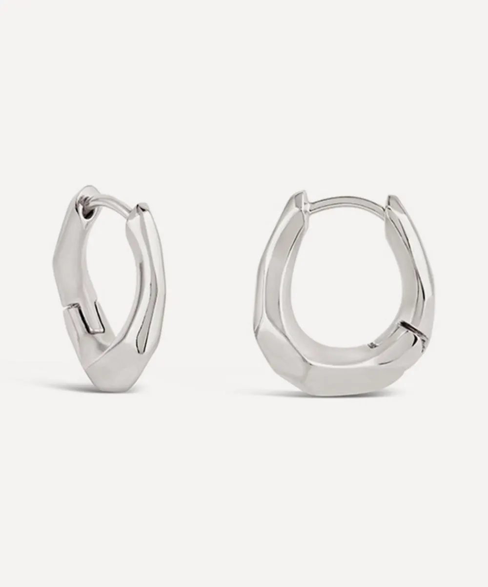 Dinny Hall Earrings^Sterling Silver Thalassa Small and Chunky Faceted Huggie Hoop Earrings