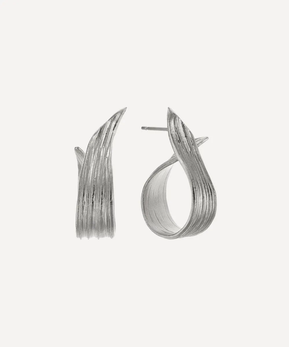 Alex Monroe Earrings^Sterling Silver Wrapped Ribwort Plantain Leaf Twist Drop Earrings