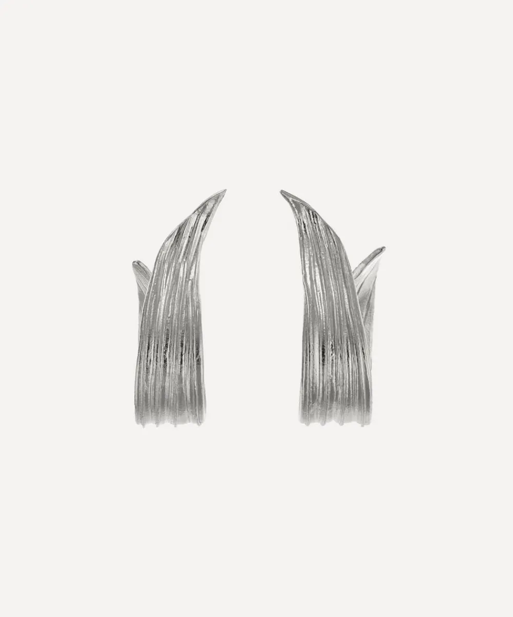 Alex Monroe Earrings^Sterling Silver Wrapped Ribwort Plantain Leaf Twist Drop Earrings