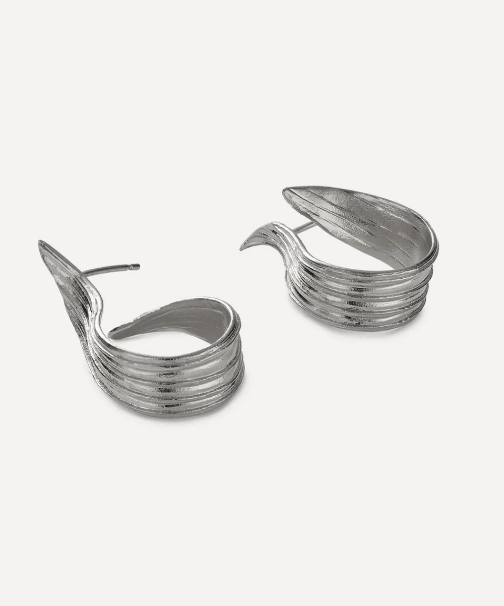 Alex Monroe Earrings^Sterling Silver Wrapped Ribwort Plantain Leaf Twist Drop Earrings