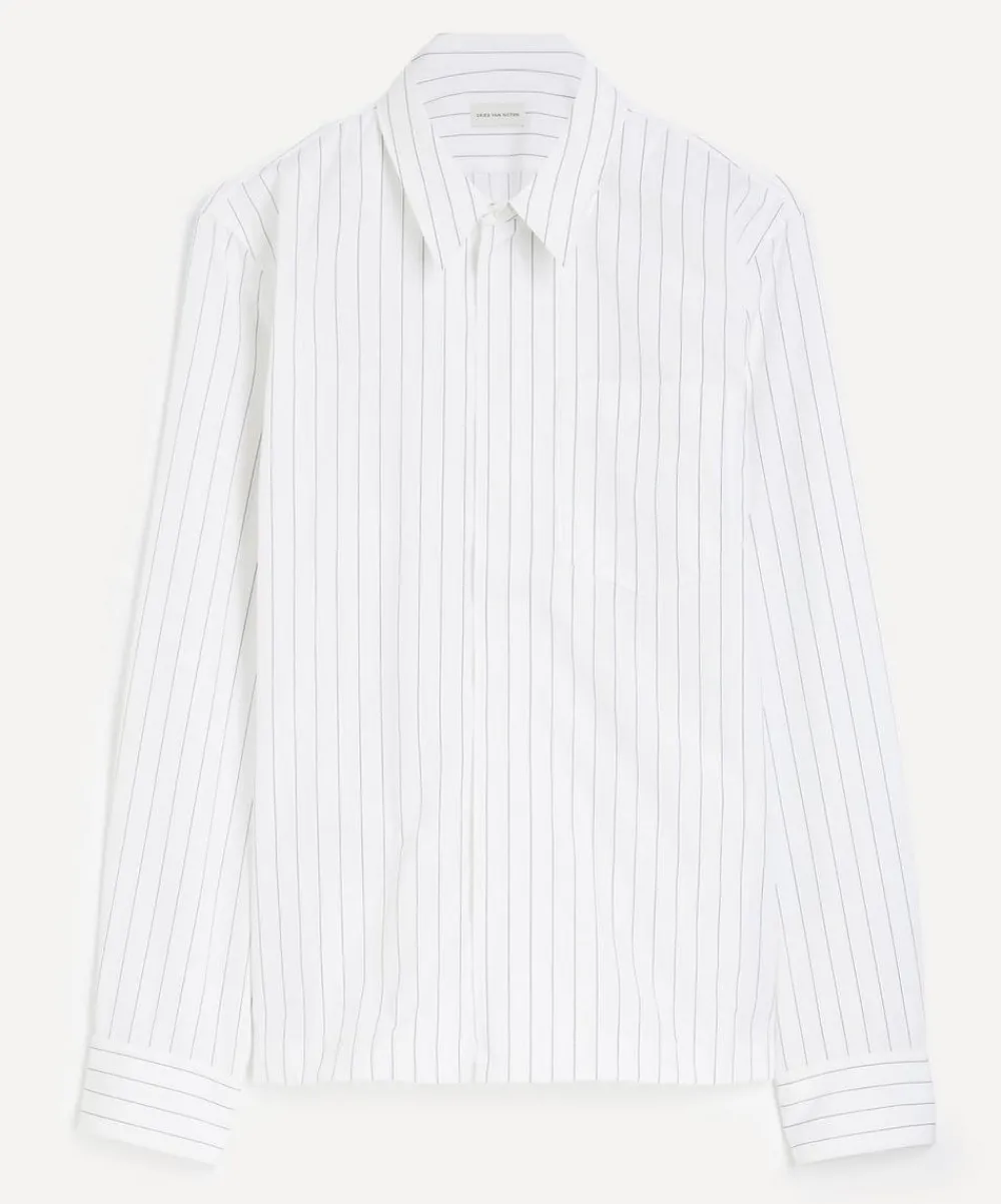 Dries Van Noten Shirts^Striped Cotton Zip Shirt