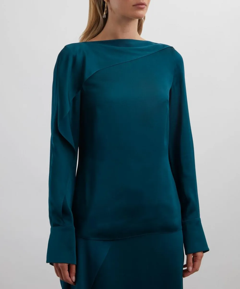 Erdem Tops^Teal Long-Sleeve Top