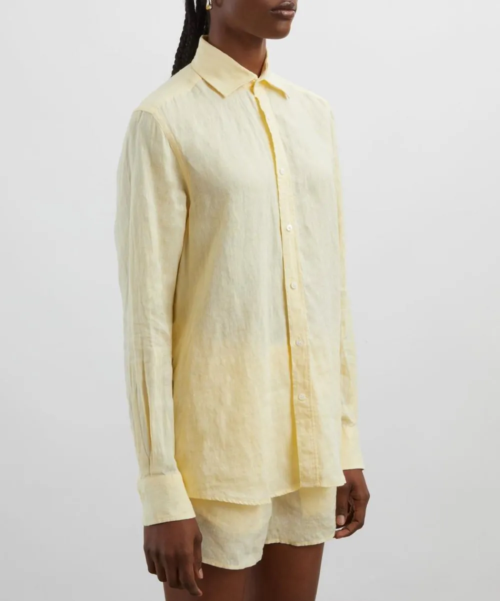 With Nothing Underneath Tops^The Boyfriend Linen Lemon Yellow Shirt