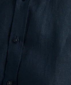With Nothing Underneath Tops^The Boyfriend Navy Blue Linen Shirt