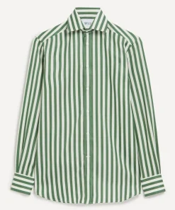 With Nothing Underneath Tops^The Boyfriend Tencel Forest Green Stripe Shirt