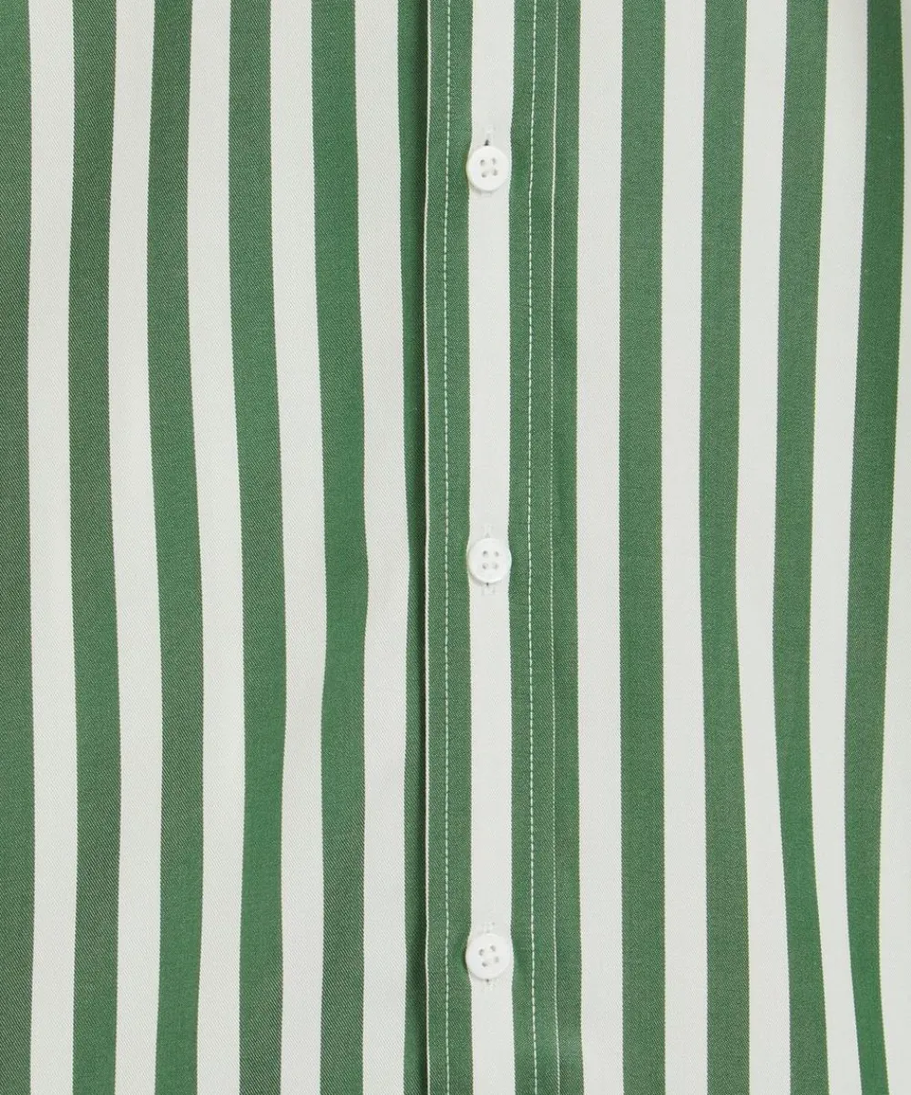 With Nothing Underneath Tops^The Boyfriend Tencel Forest Green Stripe Shirt