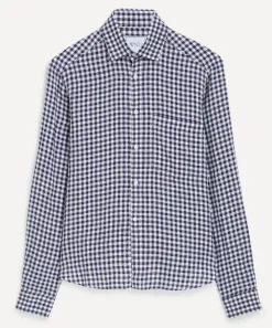 With Nothing Underneath Tops^The Classic Navy Blue Gingham Shirt