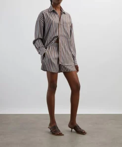 With Nothing Underneath Tops^The Weekend Mocha Multi-Stripe Shirt