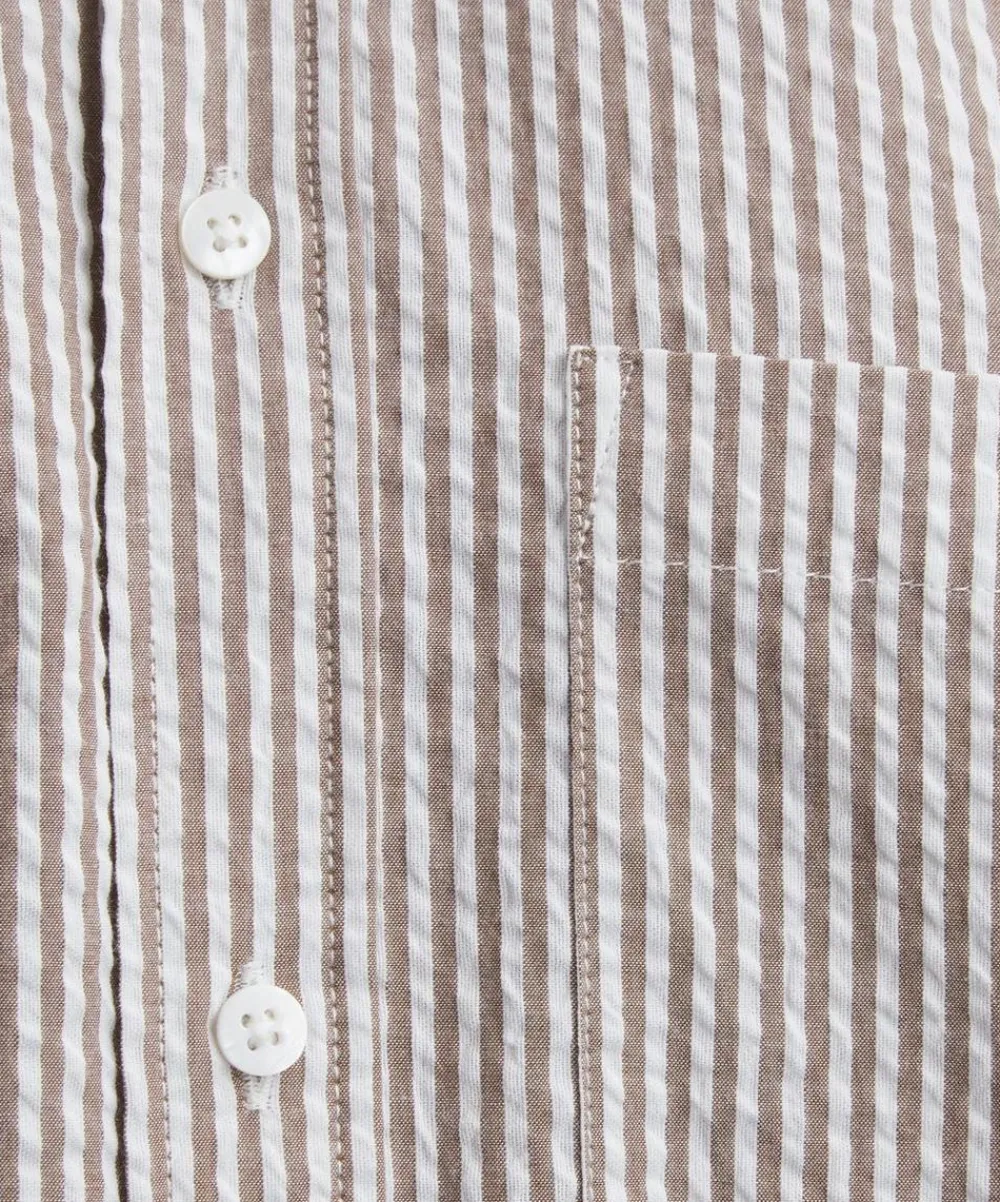 With Nothing Underneath Tops^The Weekend Seersucker Mocha Stripe Shirt