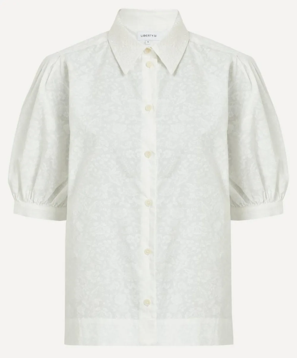 Liberty Tops^Victoria’s Lace Embroidered Puff-Sleeve Shirt