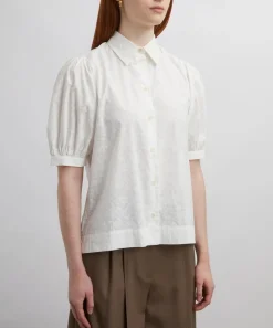 Liberty Tops^Victoria’s Lace Embroidered Puff-Sleeve Shirt