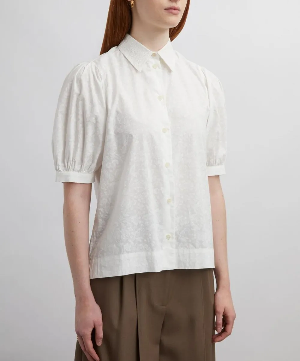 Liberty Tops^Victoria’s Lace Embroidered Puff-Sleeve Shirt