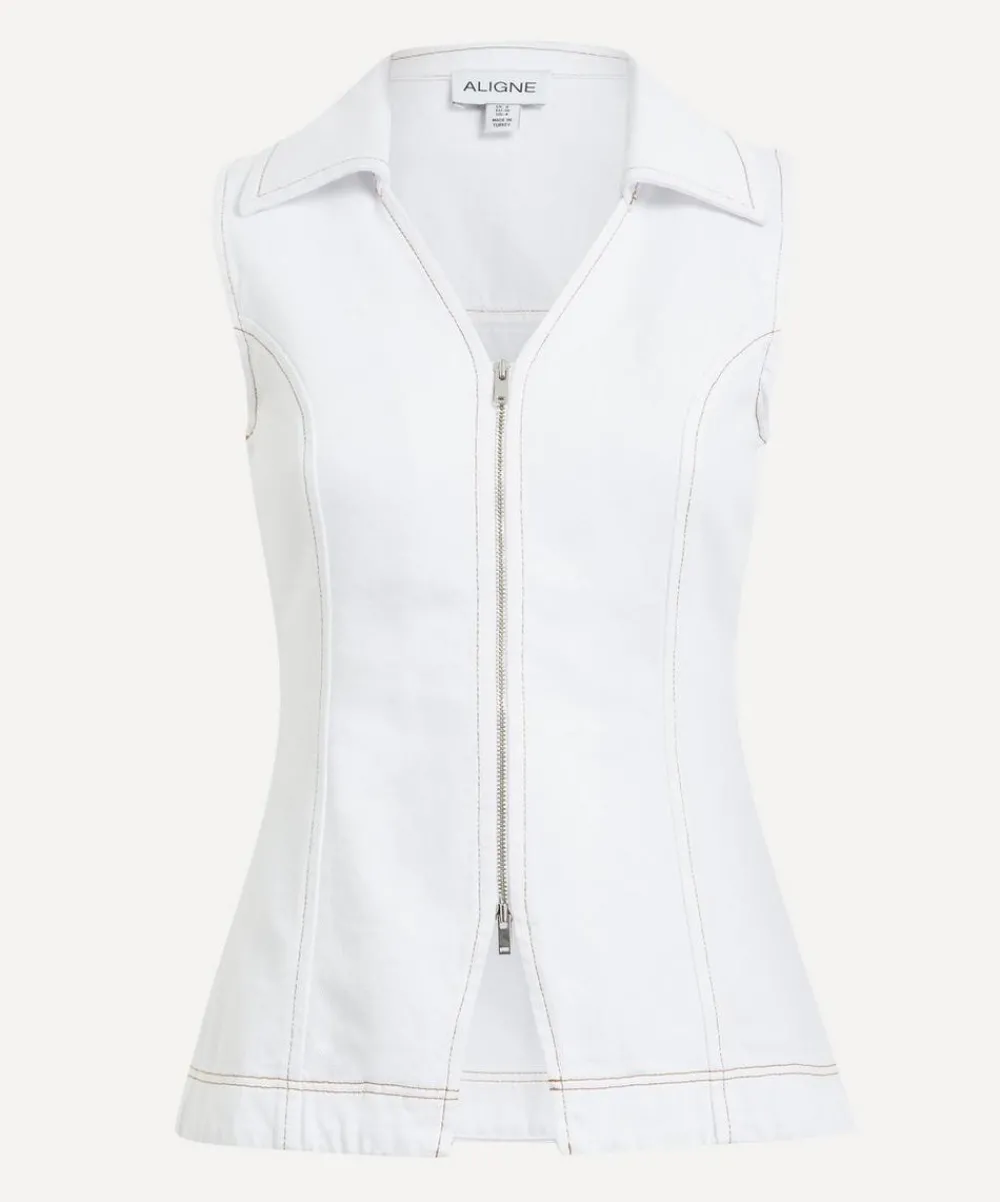 Aligne Tops^Whim Zip-Front Denim Top