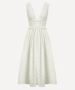 Self-Portrait Dresses^White Cotton Broderie Midi Dress