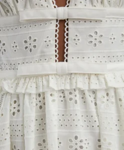 Self-Portrait Dresses^White Cotton Broderie Midi Dress