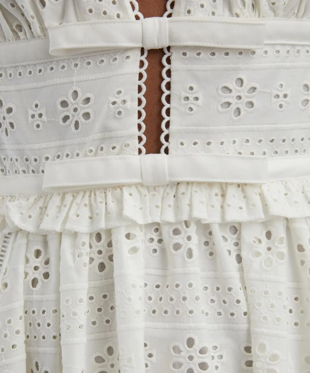 Self-Portrait Dresses^White Cotton Broderie Midi Dress