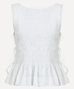 Ganni Tops^White Cotton Smock Tie Top