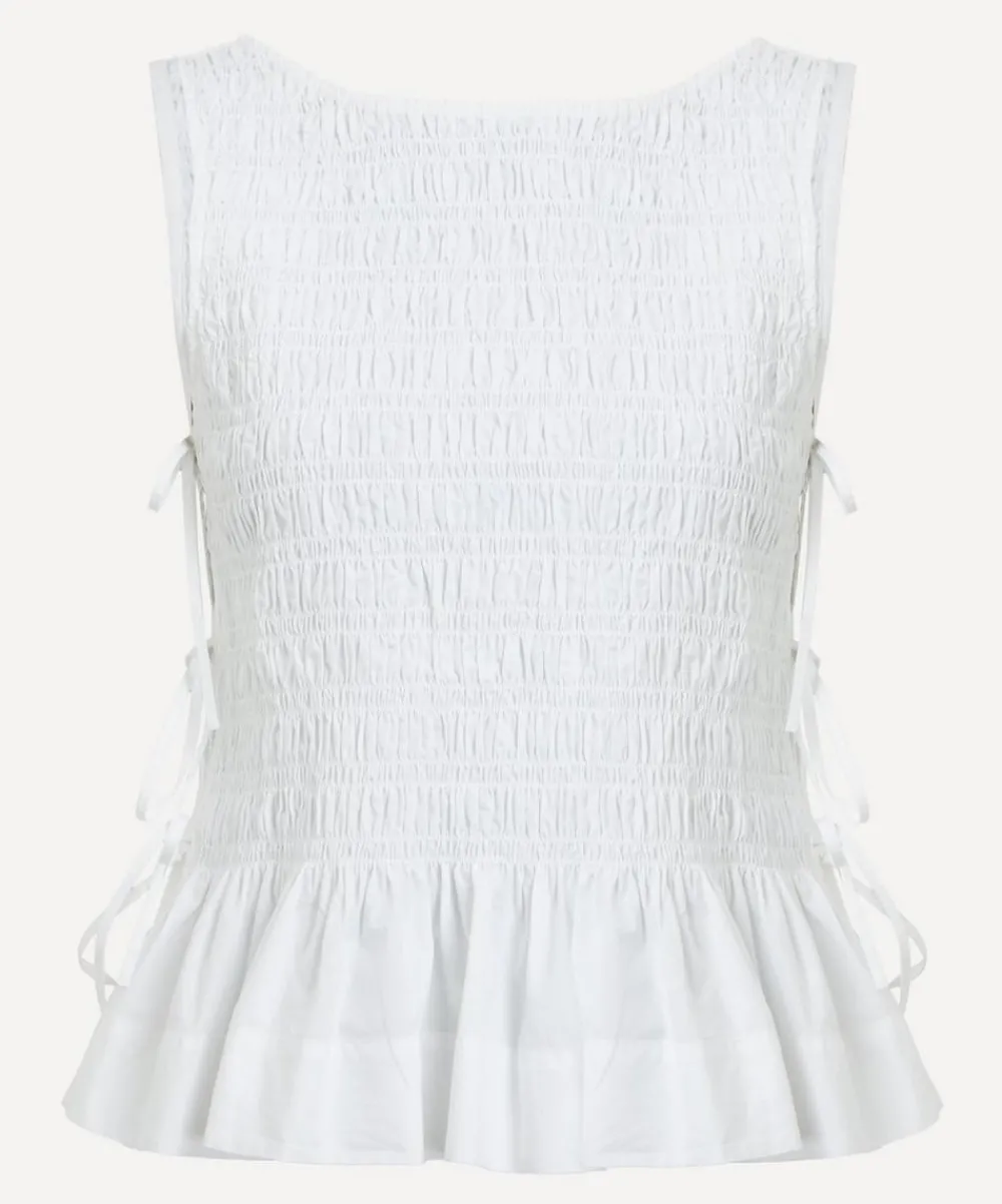 Ganni Tops^White Cotton Smock Tie Top