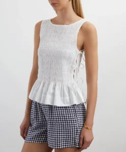 Ganni Tops^White Cotton Smock Tie Top