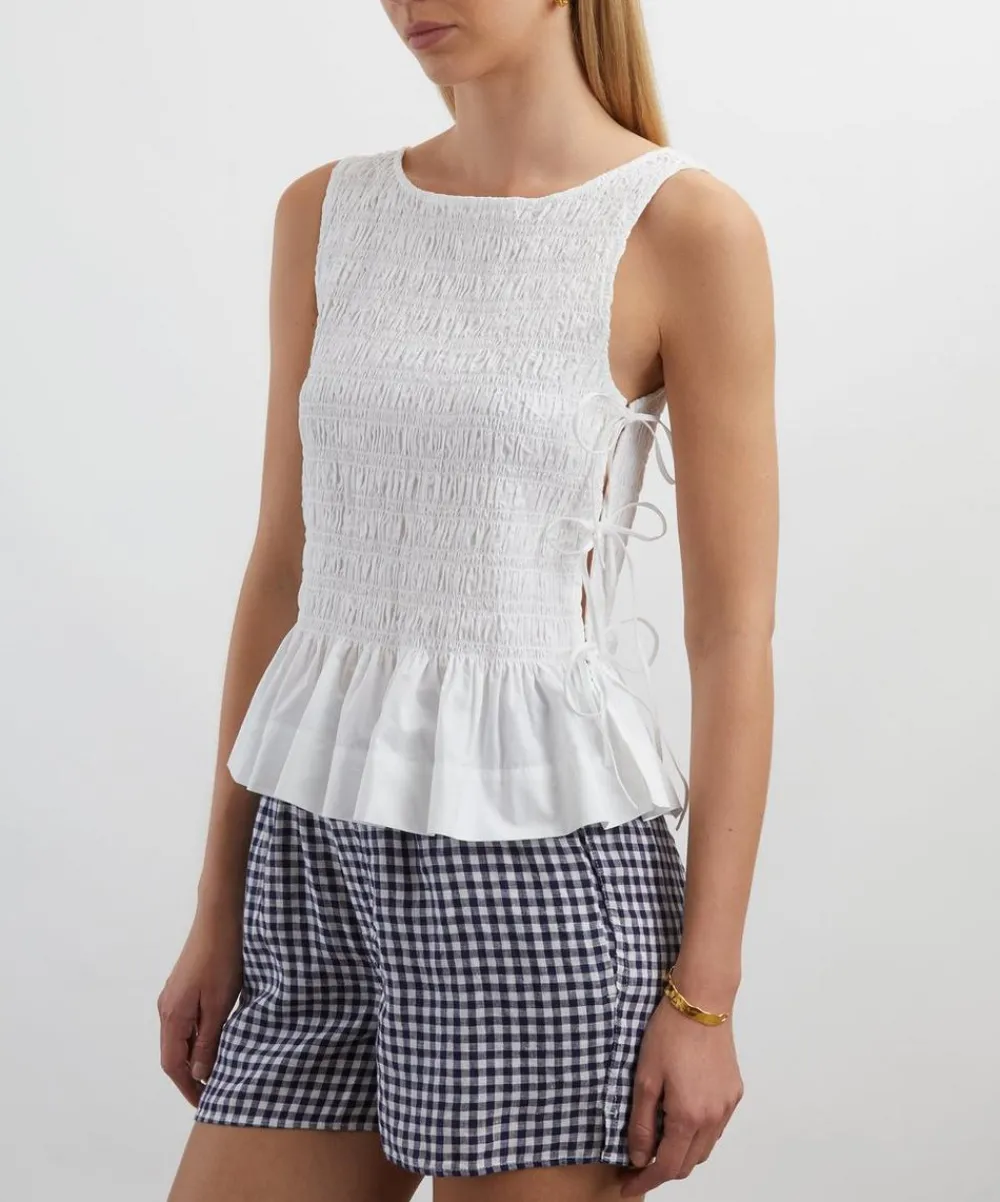 Ganni Tops^White Cotton Smock Tie Top