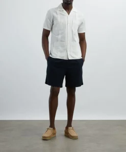 Drakes Shirts^White Cotton-Linen Seersucker Short-Sleeve Shirt