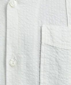 Drakes Shirts^White Cotton-Linen Seersucker Short-Sleeve Shirt