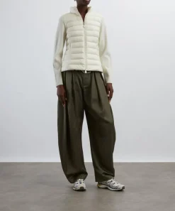 Moncler Knitwear^White Ivory Padded Wool Zip-Up Cardigan