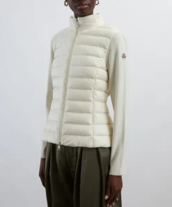 Moncler Knitwear^White Ivory Padded Wool Zip-Up Cardigan