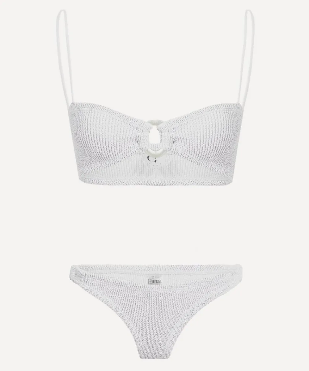 Hunza G Swimwear^White Misty Bikini with Pearly Hoops