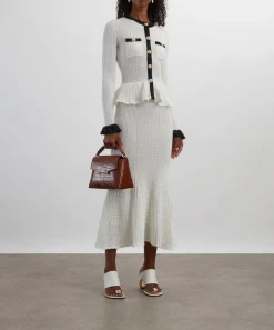 Self-Portrait Dresses^White Pointelle Knit Contrast Midi Dress