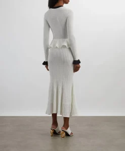 Self-Portrait Dresses^White Pointelle Knit Contrast Midi Dress